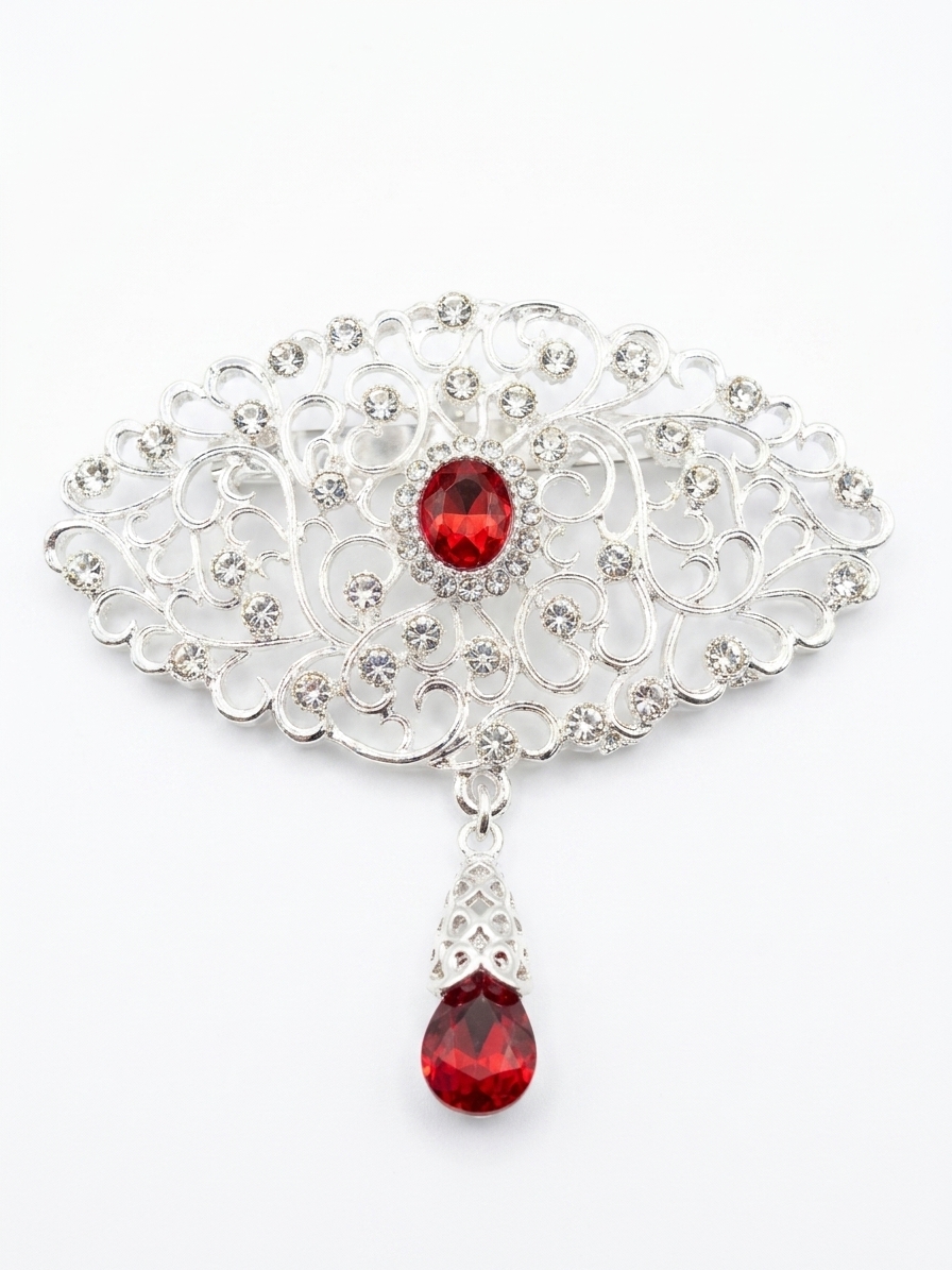 Broche Ornementale avec Pendentif - main white