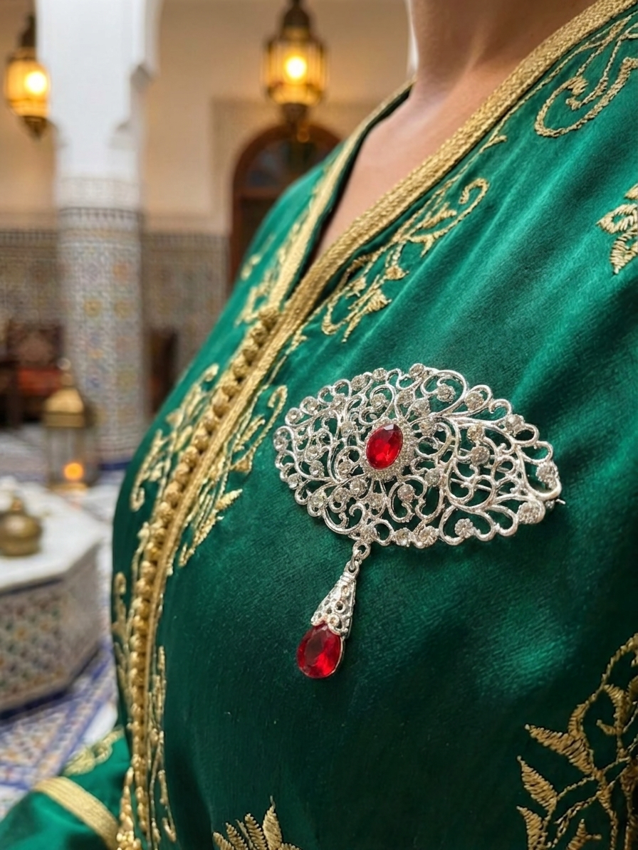 Broche Ornementale avec Pendentif - worn festive