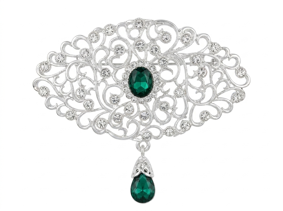 Broche Ornementale avec Pendentif - main white