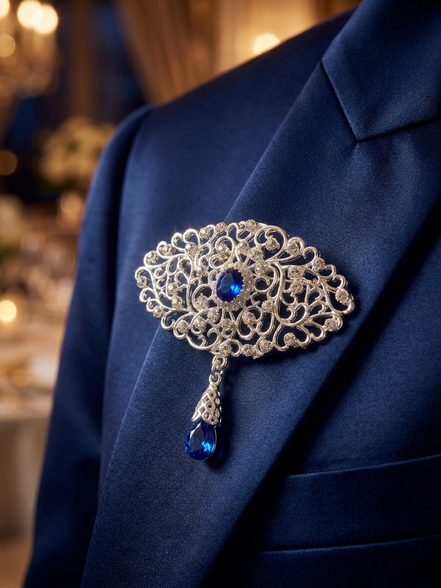 Broche Ornementale avec Pendentif - worn festive
