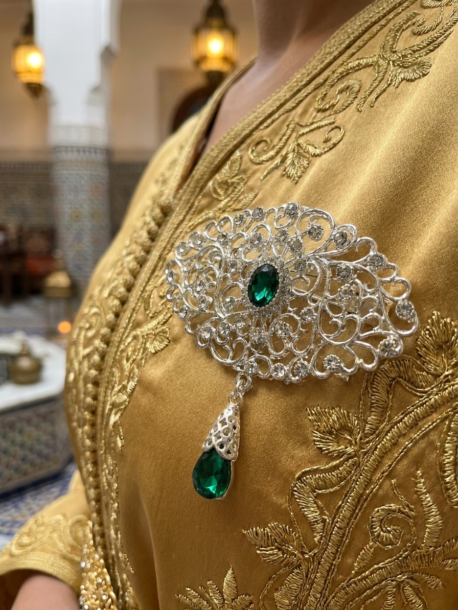 Broche Ornementale avec Pendentif - worn festive