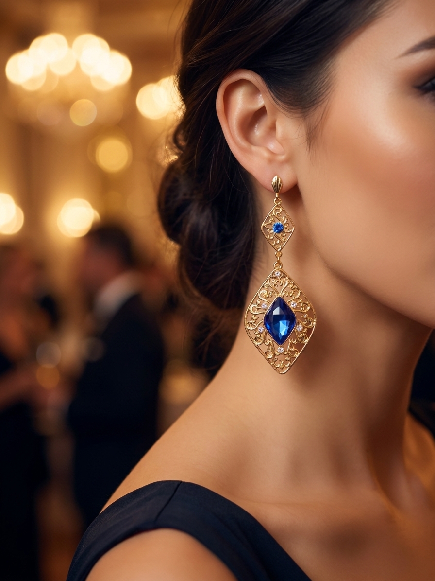 Boucles d'Oreilles Pendantes Style Oriental - worn festive
