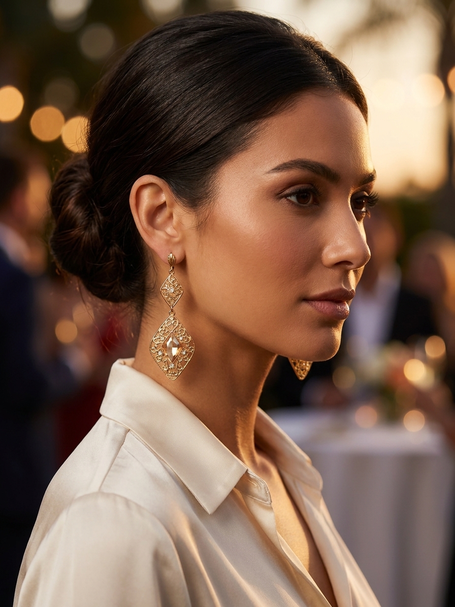 Boucles d'Oreilles Pendantes Style Oriental - worn festive
