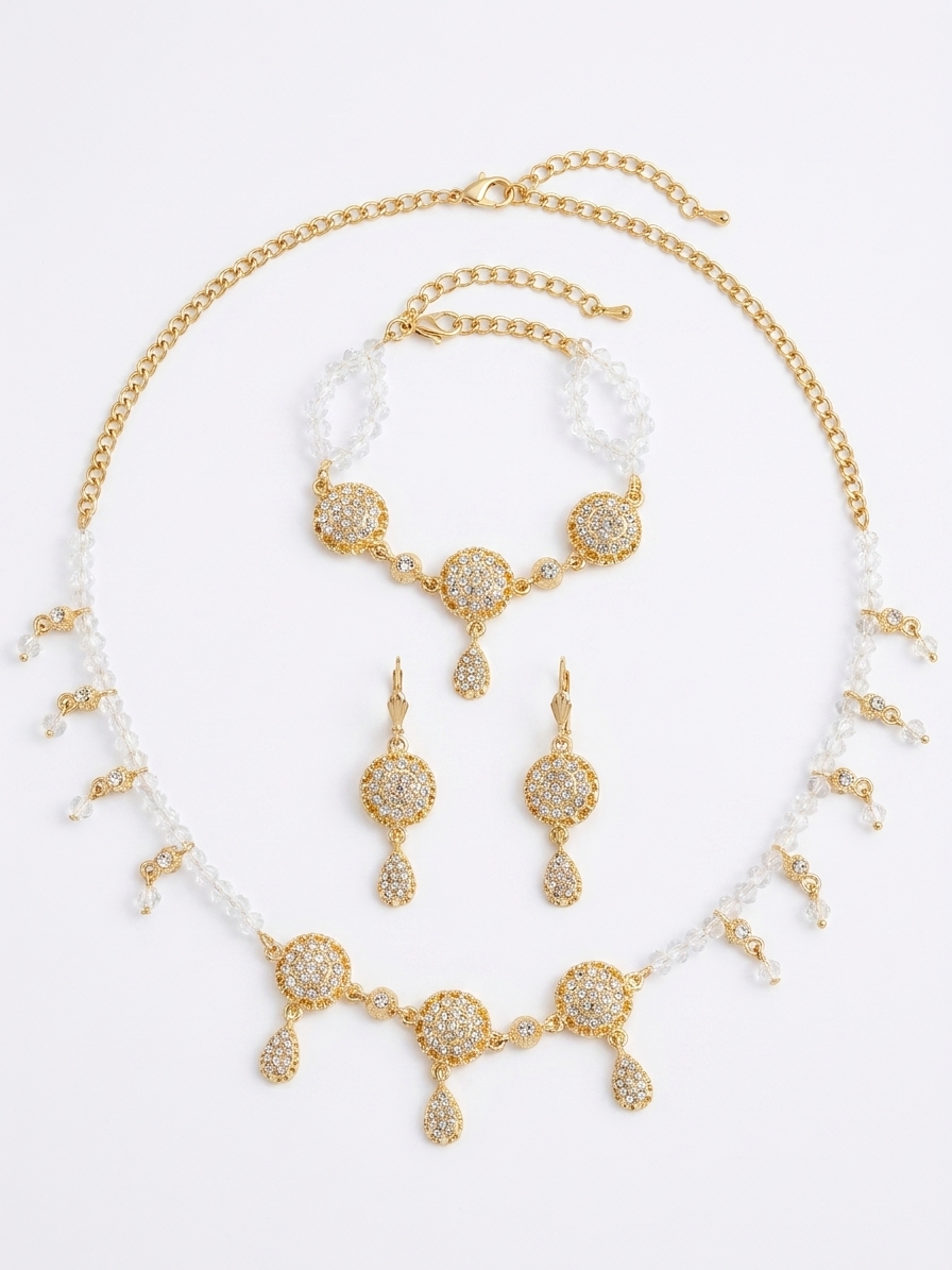 Parure de Bijoux Scintillante aux Motifs Gouttes - main white