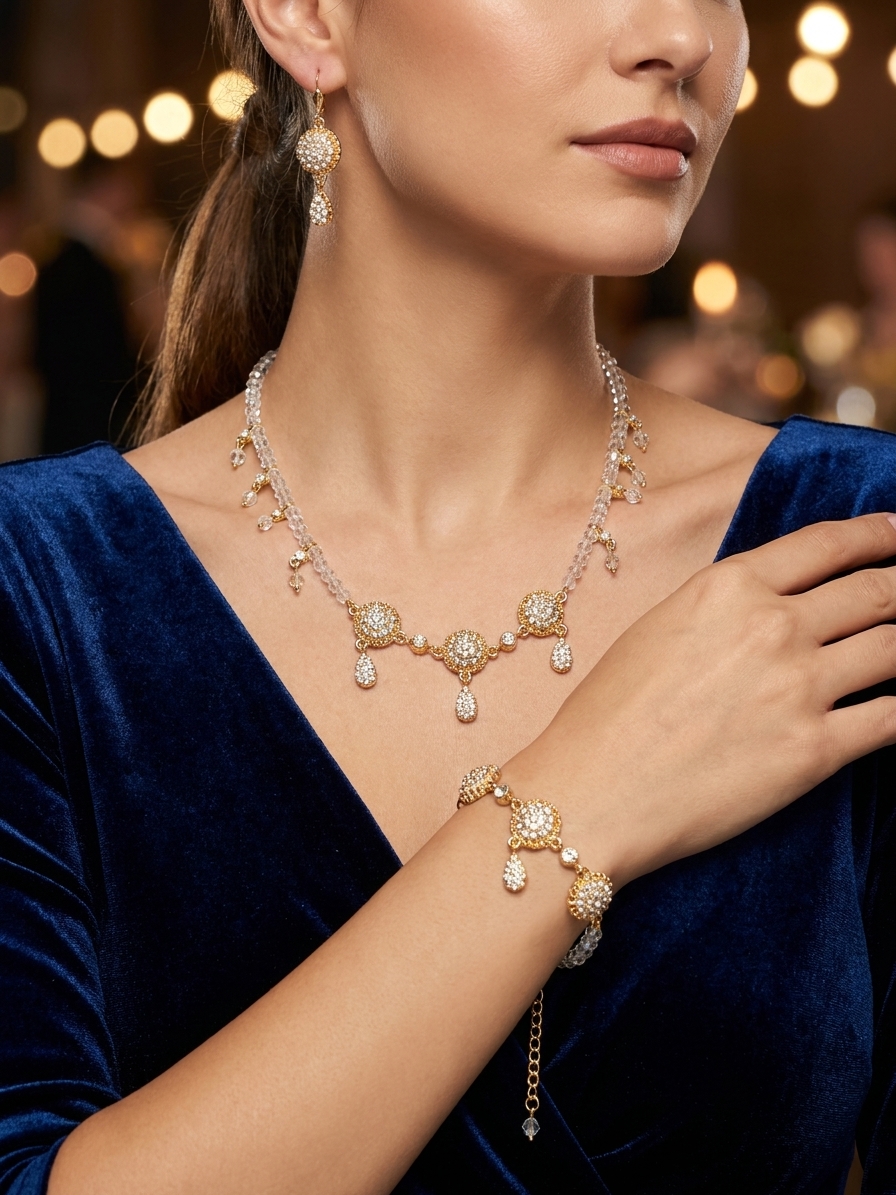 Parure de Bijoux Scintillante aux Motifs Gouttes - worn festive