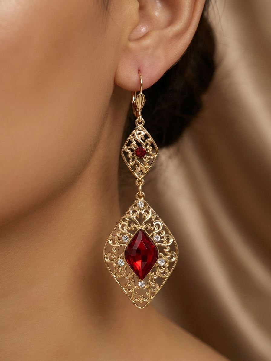 Boucles d'Oreilles Pendantes Style Oriental - worn festive