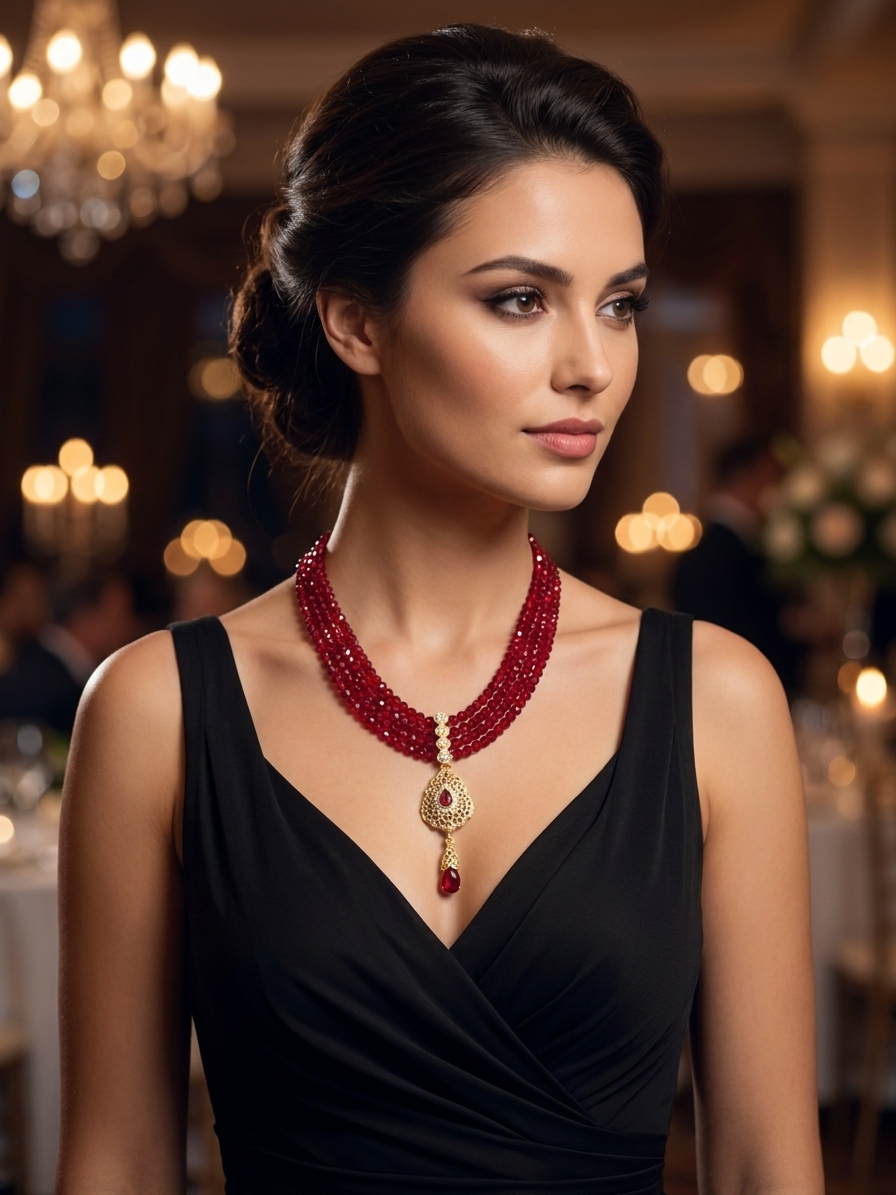 Collier Multi-Rangs avec Pendentif Filigrane - worn festive