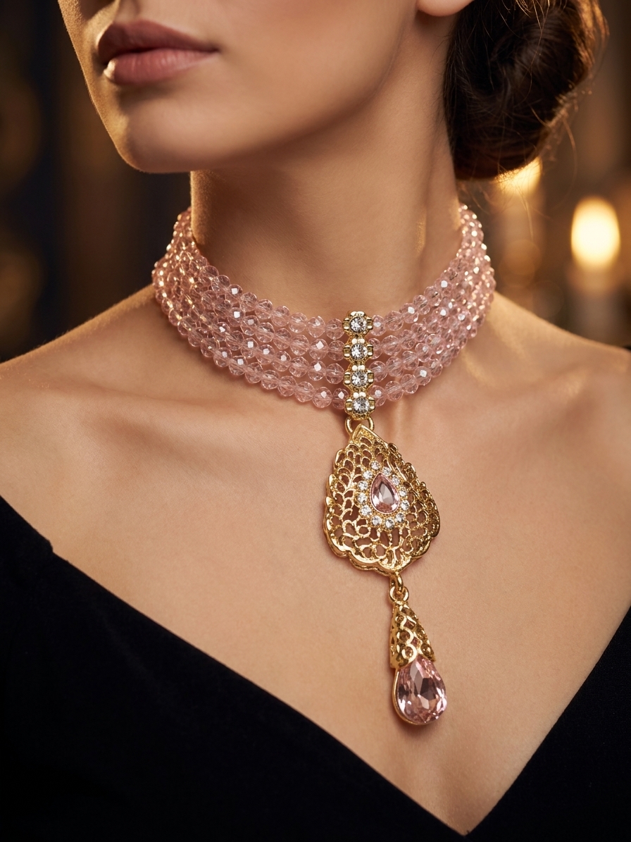Collier Multi-Rangs avec Pendentif Filigrane - worn festive