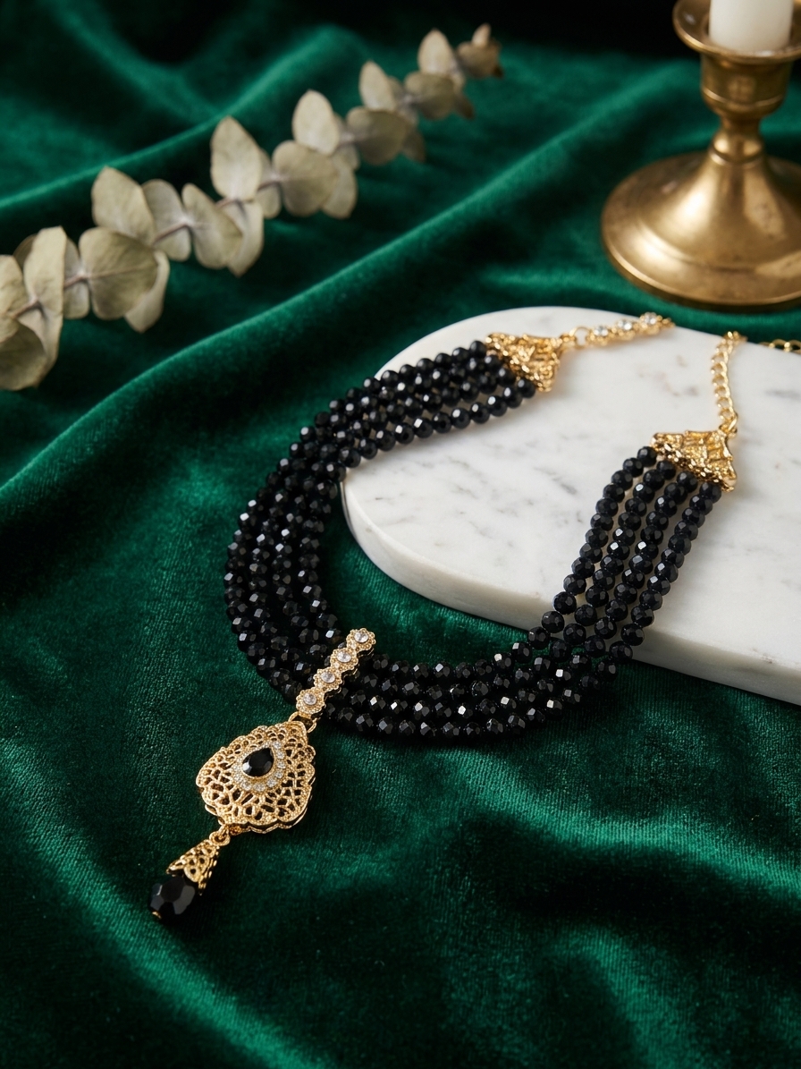 Collier Plastron Multi-Rangs avec Pendentif Filigrane - lifestyle