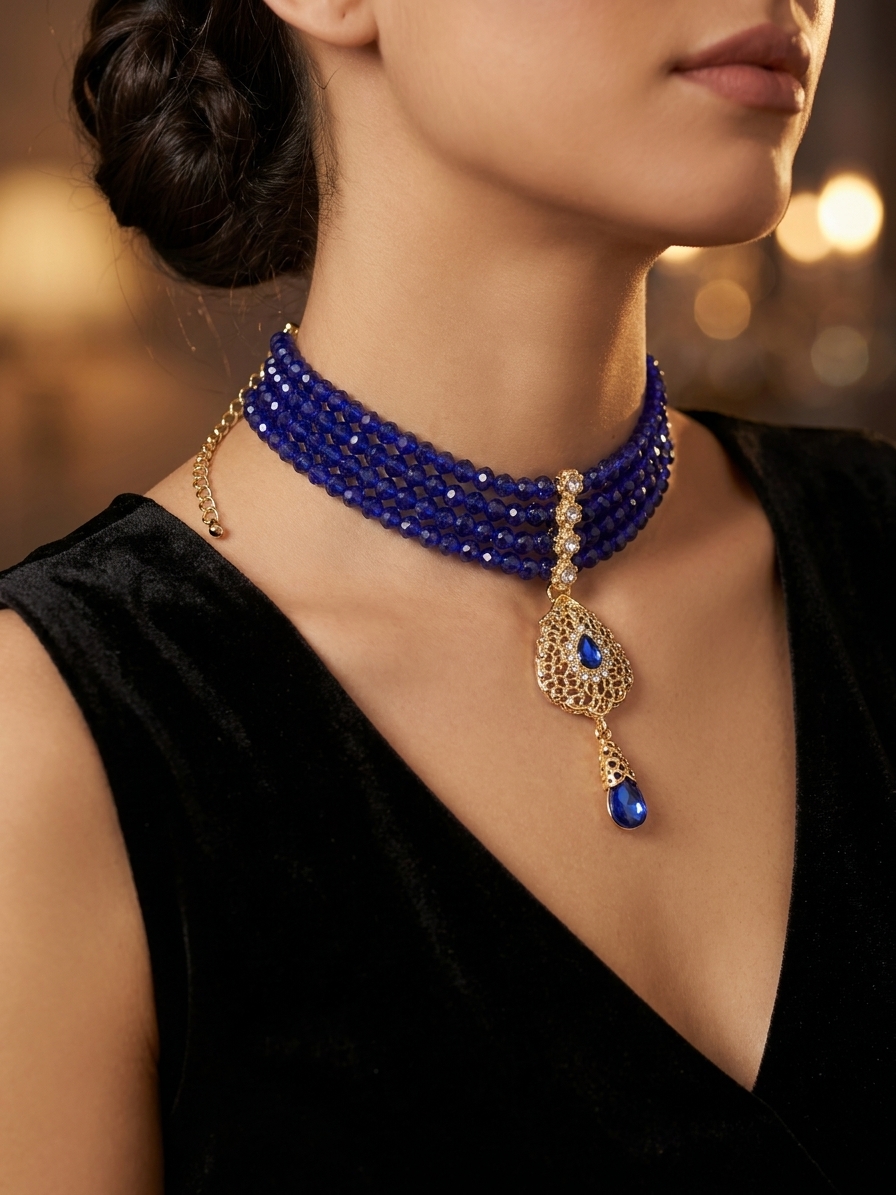 Collier Plastron Multi-Rangs avec Pendentif Filigrane - worn festive
