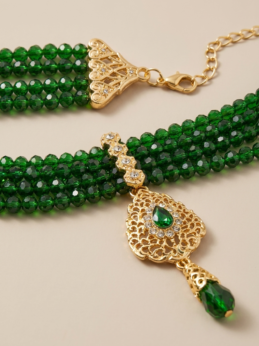 Collier Plastron Multi-Rangs avec Pendentif Filigrane - detail zoom