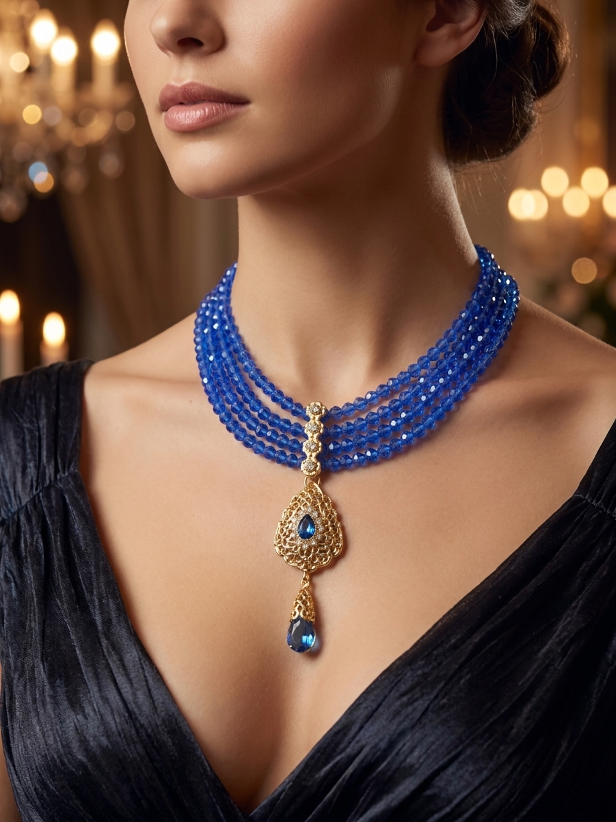Collier Plastron Multi-Rangs avec Pendentif Filigrane - worn festive