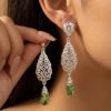 Articulated Filigree Statement Earrings Almond Green - packshot fond blanc