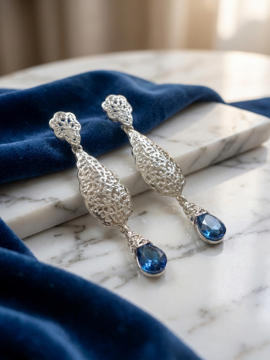 Articulated Filigree Statement Earrings Baby blue - lifestyle