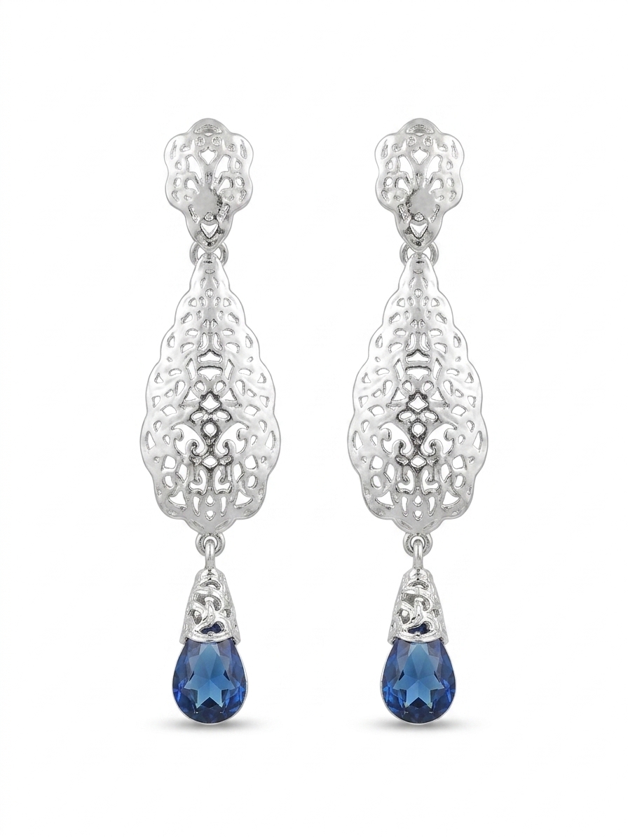 Articulated Filigree Statement Earrings Baby blue - packshot fond blanc