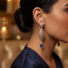 Articulated Filigree Statement Earrings Baby blue - vue portee