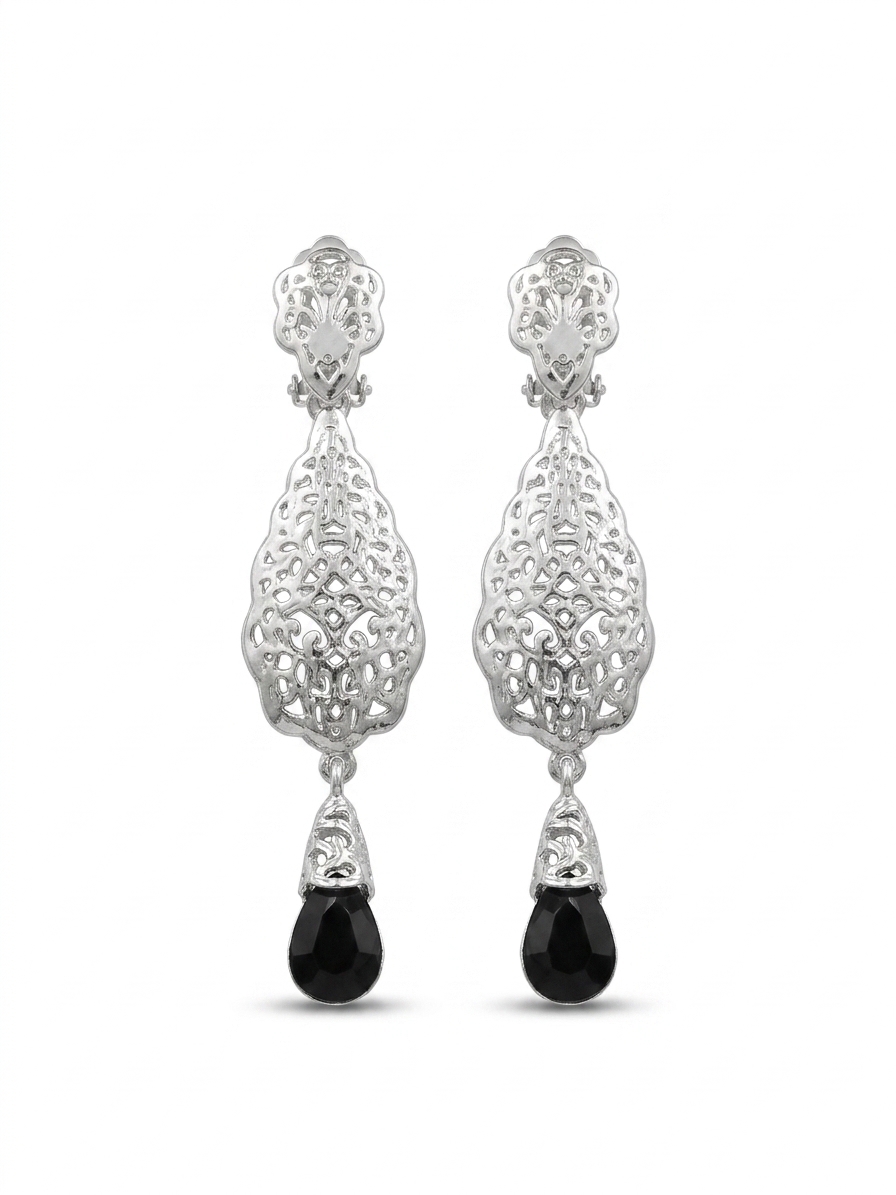 Articulated Filigree Statement Earrings Black - packshot fond blanc