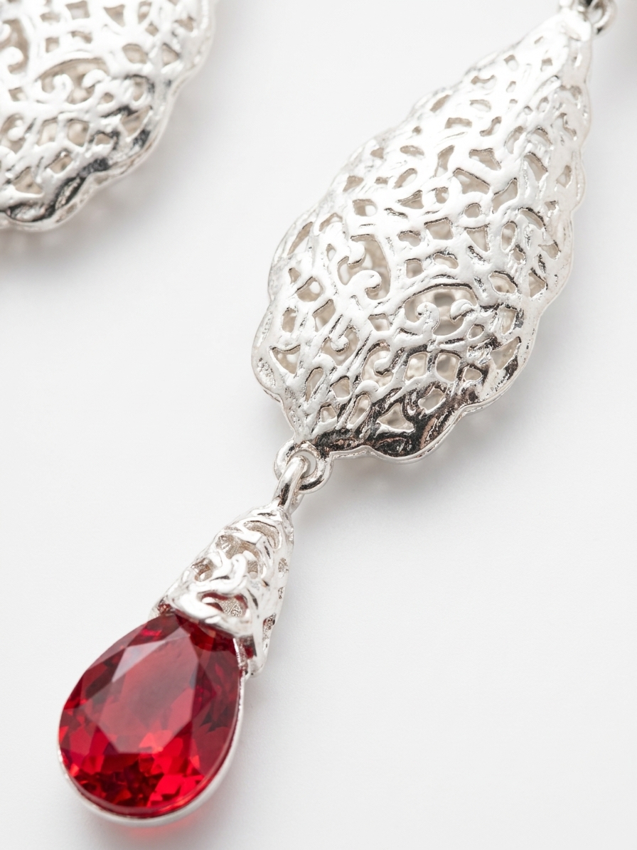 Articulated Filigree Statement Earrings Bordeaux - zoom detail