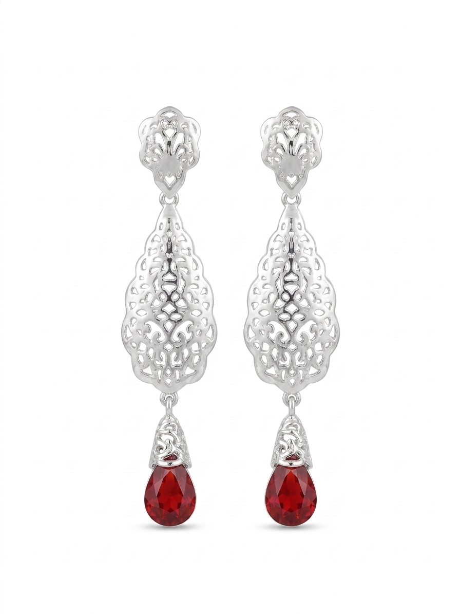 Articulated Filigree Statement Earrings Bordeaux - packshot fond blanc