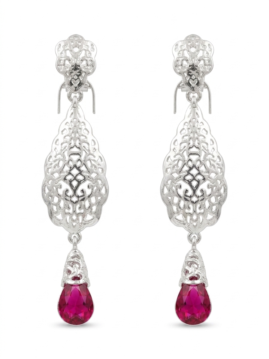 Articulated Filigree Statement Earrings Fuchsia - packshot fond blanc