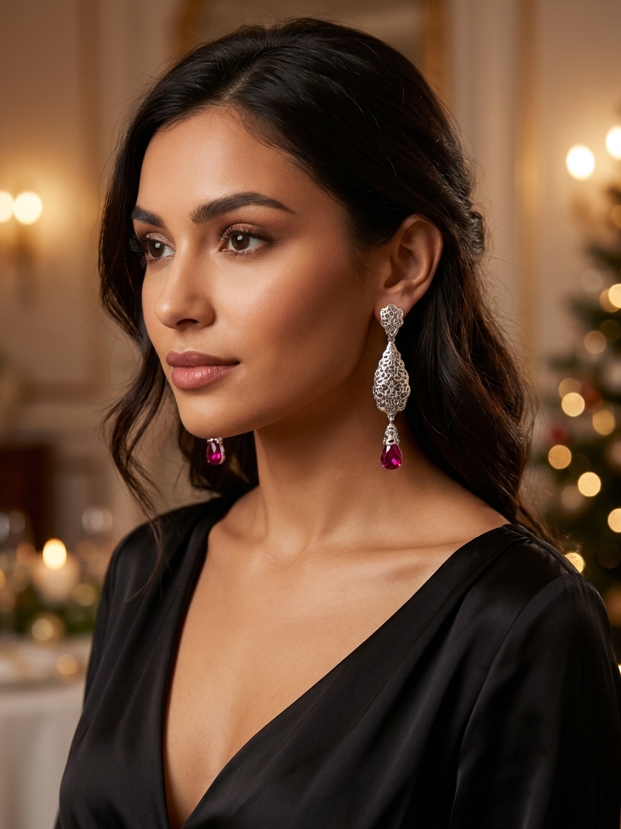 Articulated Filigree Statement Earrings Fuchsia - vue portee
