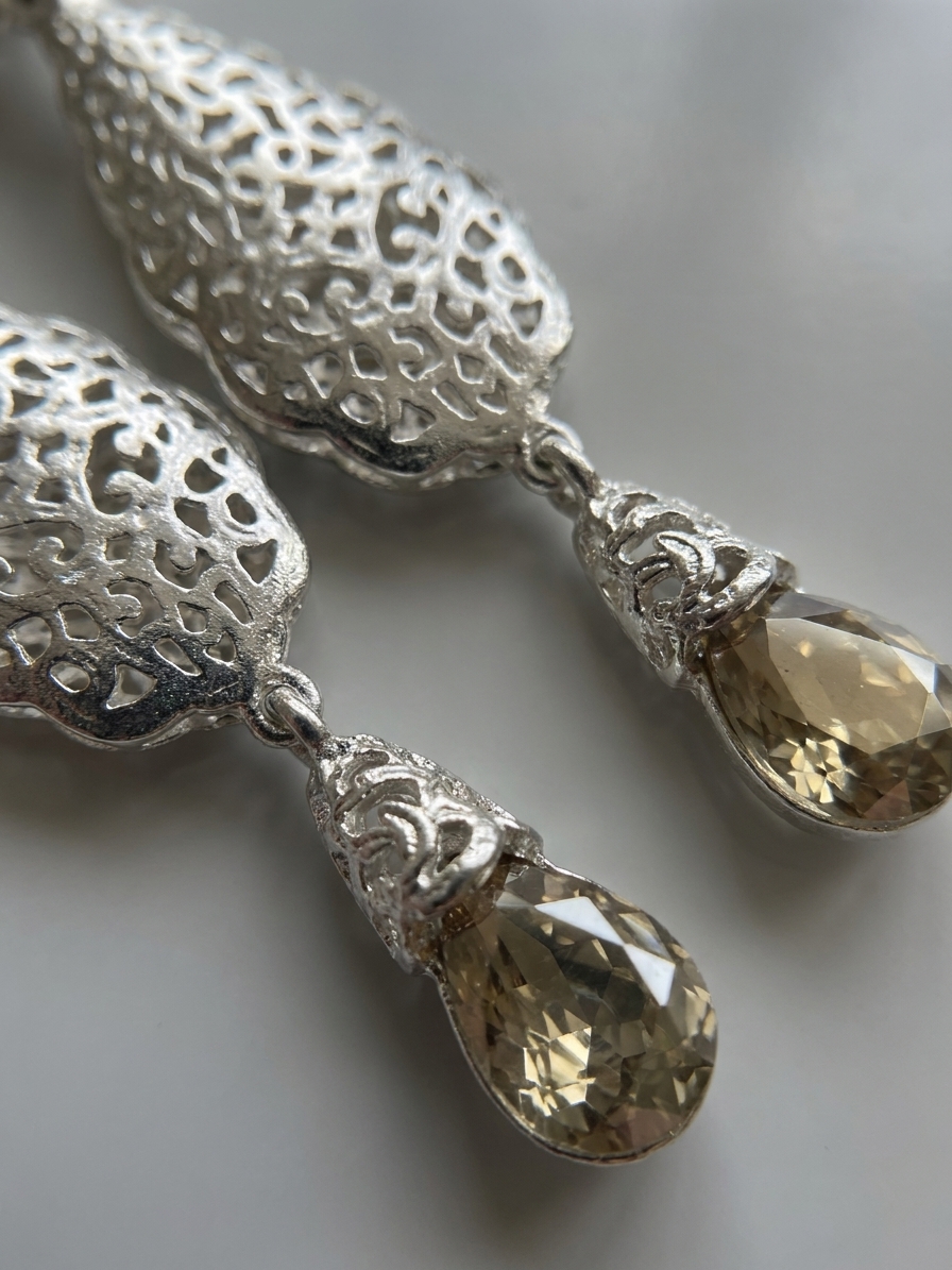 Articulated Filigree Statement Earrings Gold/Taupe - zoom detail