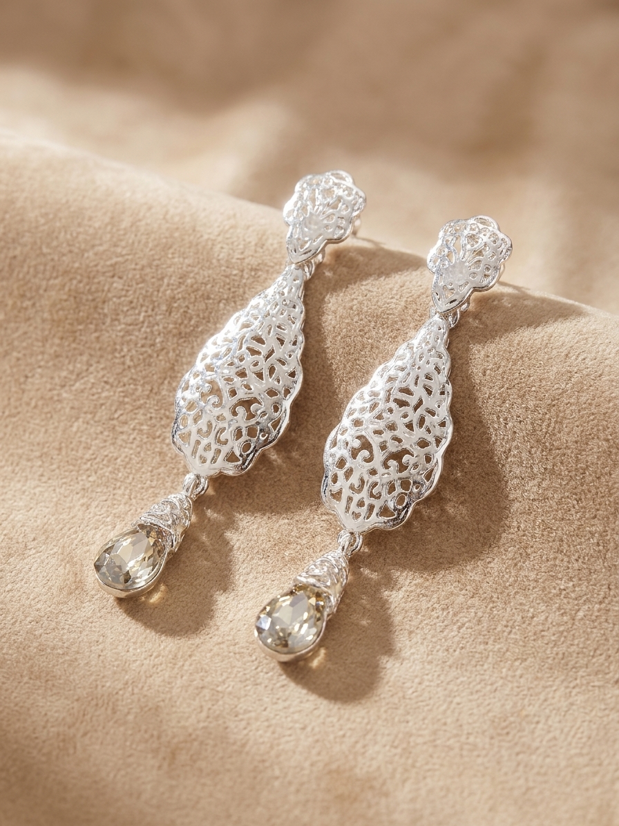 Articulated Filigree Statement Earrings Gold/Taupe - lifestyle