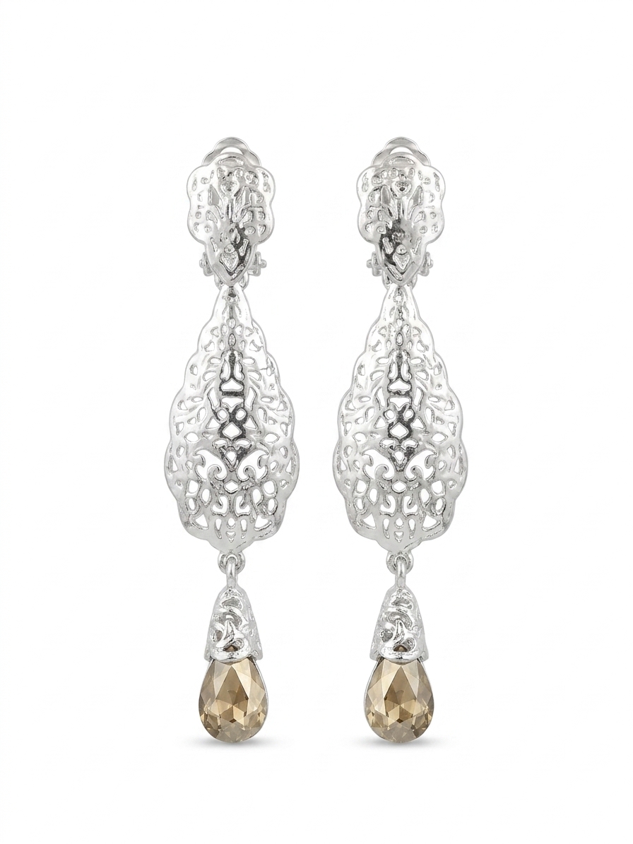 Articulated Filigree Statement Earrings Gold/Taupe - packshot fond blanc