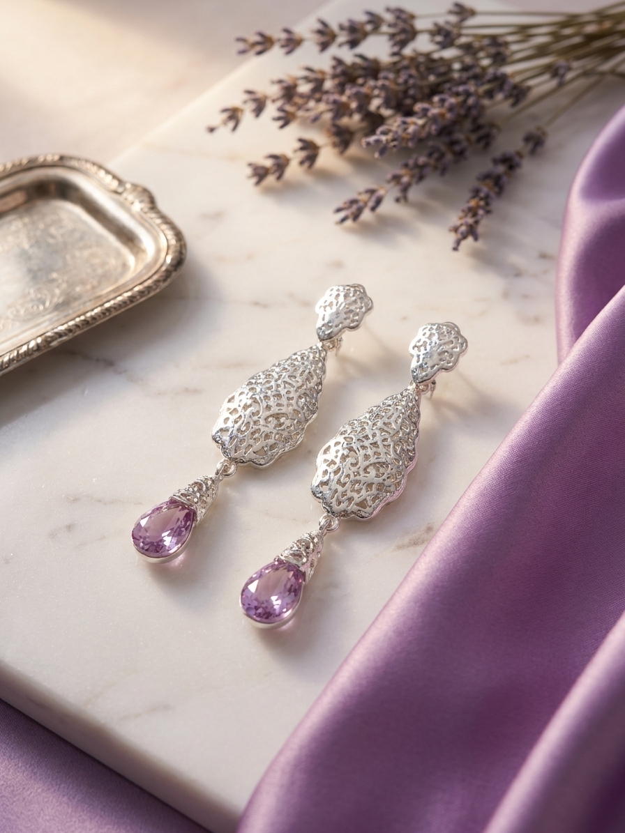 Articulated Filigree Statement Earrings Lilac - lifestyle