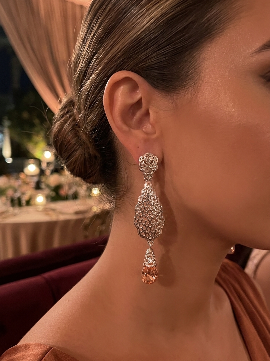 Articulated Filigree Statement Earrings Nude - vue portee