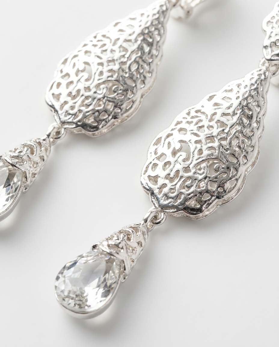 Articulated Filigree Statement Earrings White - zoom detail