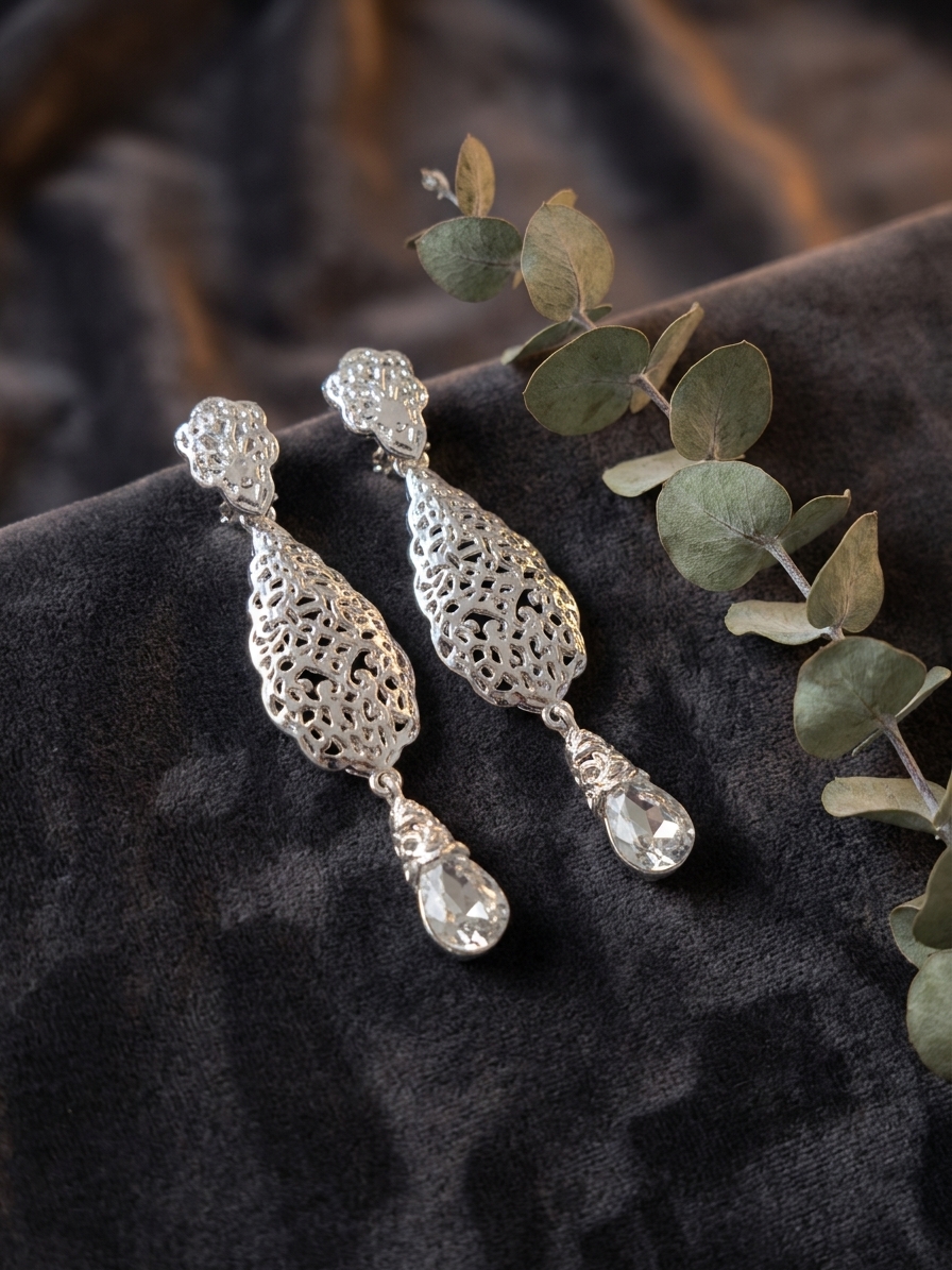 Articulated Filigree Statement Earrings White - lifestyle