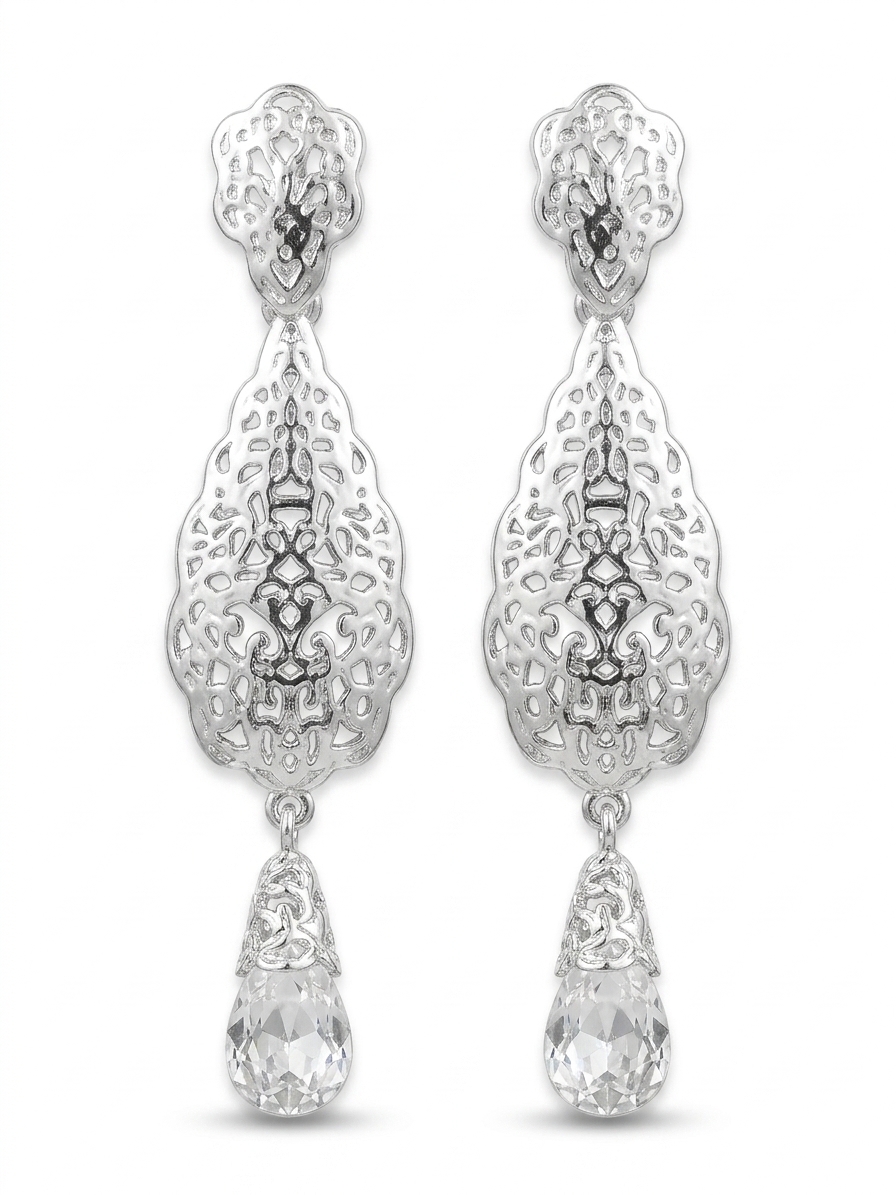 Articulated Filigree Statement Earrings White - packshot fond blanc