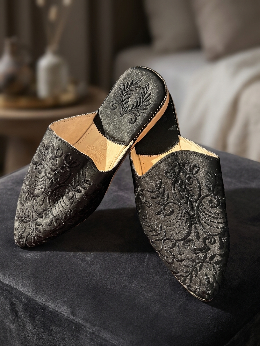 Cherbil Embroidered Pointed Mules Black - lifestyle