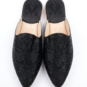 Cherbil Embroidered Pointed Mules Black - packshot fond blanc