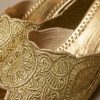 Cherbile Embroidered Wedge Mules Gold - zoom detail