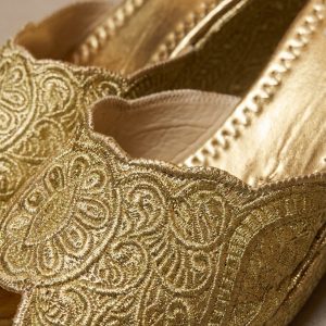 Cherbile Embroidered Wedge Mules Gold - zoom detail