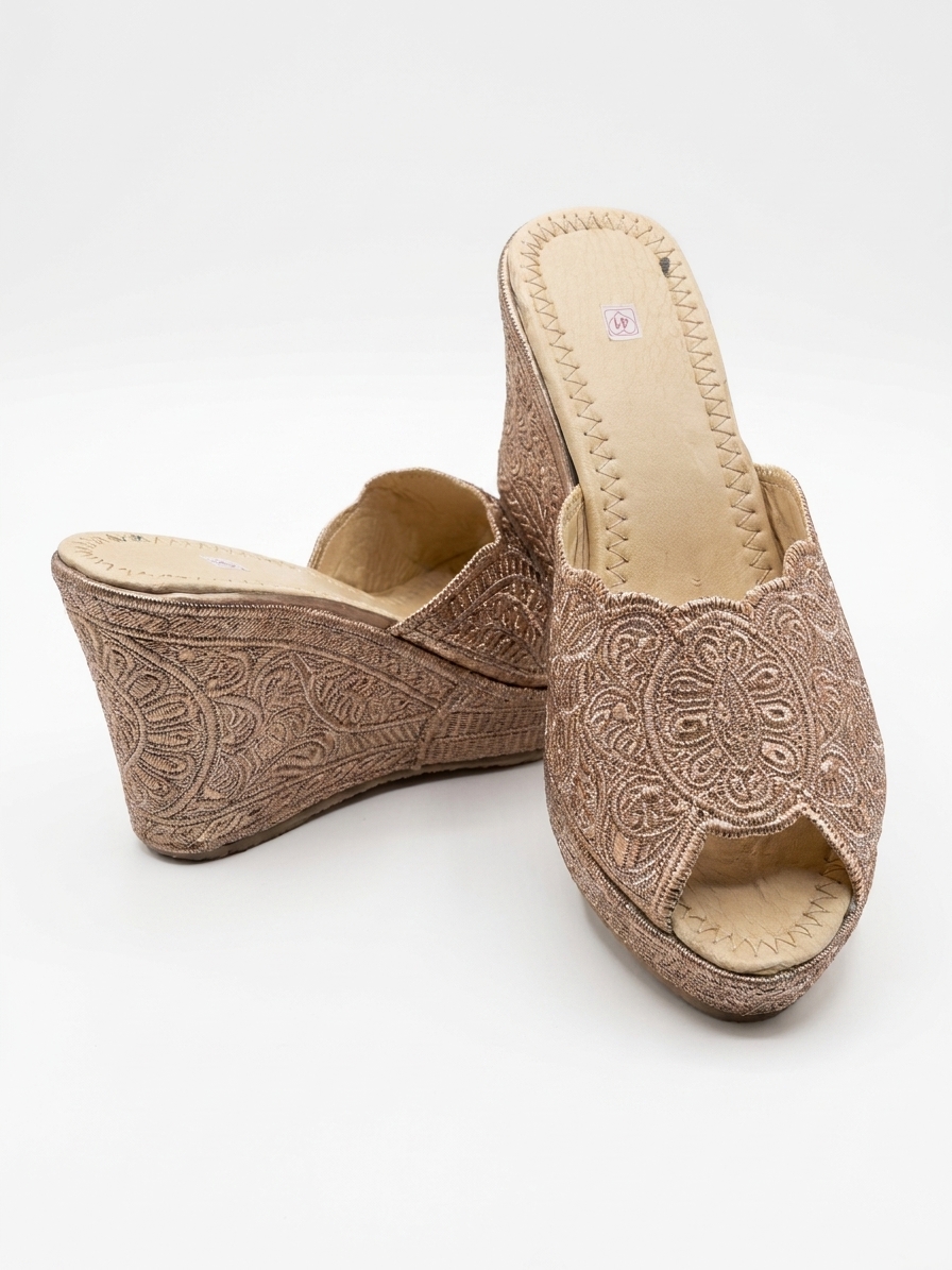 cherbile-embroidered-wedge-mules-pink-packshot-snp3346 Cherbile Embroidered Wedge Mules Pink - packshot fond blanc