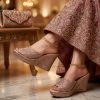 cherbile-embroidered-wedge-mules-pink-porte-snp3344 Cherbile Embroidered Wedge Mules Pink - vue portee