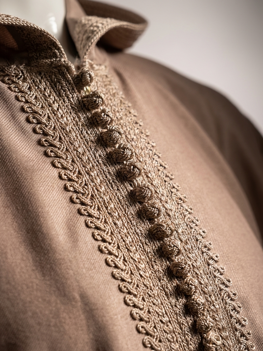 djellaba-traditionnelle-avec-capuche-taupe-detail-snp286 Djellaba Traditionnelle avec Capuche Taupe - zoom detail