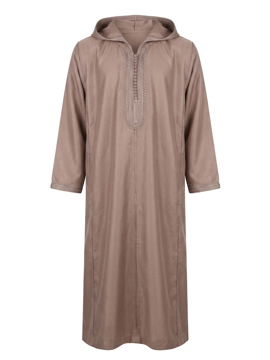 djellaba-traditionnelle-avec-capuche-taupe-packshot-snp285 Djellaba Traditionnelle avec Capuche Taupe - packshot fond blanc
