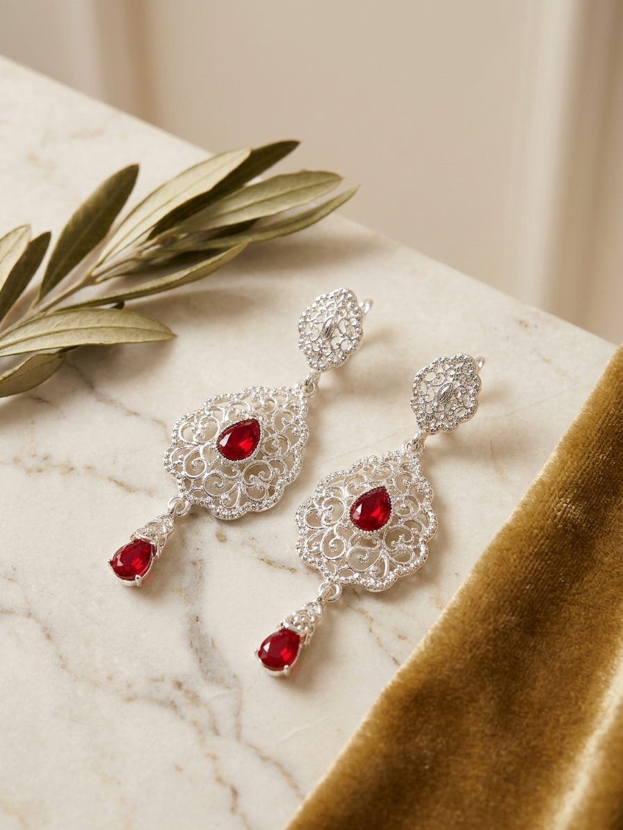 Elegant Drop Earrings Bordeaux - lifestyle