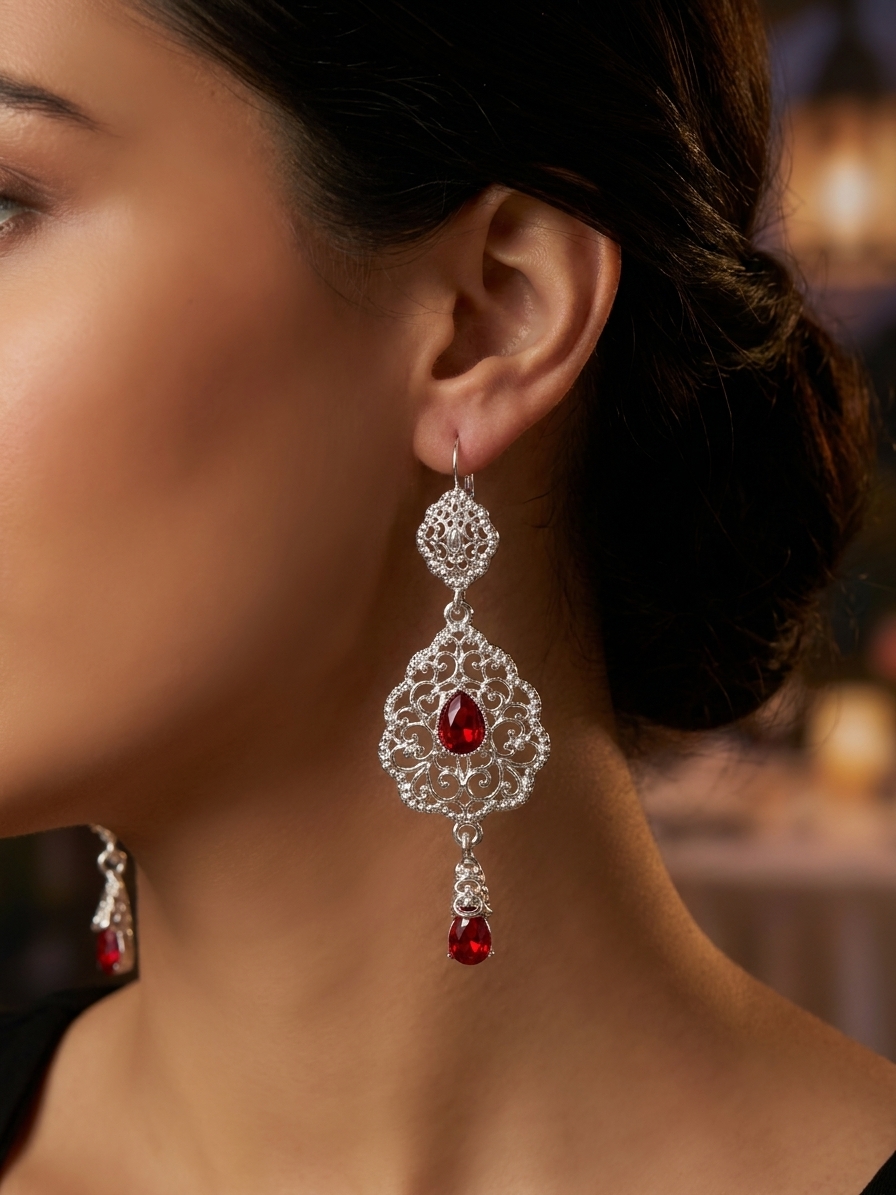 Elegant Drop Earrings Bordeaux - vue portee