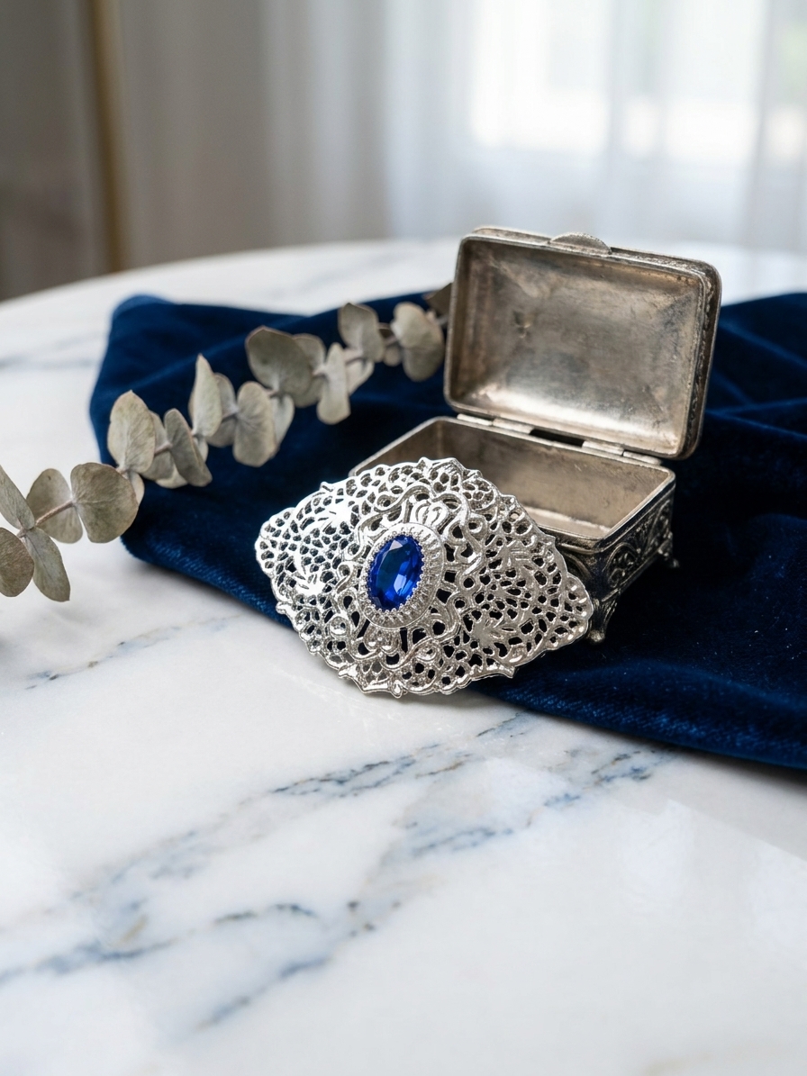 Elegant Filigree Brooch Baby blue - lifestyle