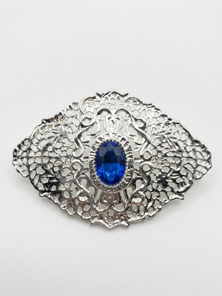 Elegant Filigree Brooch Baby blue - packshot fond blanc