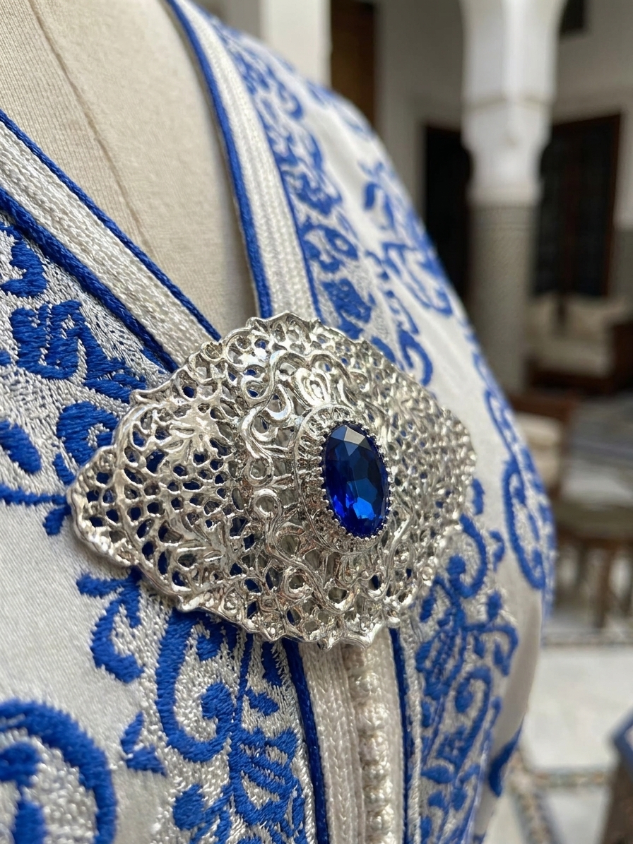 Elegant Filigree Brooch Baby blue - vue portee