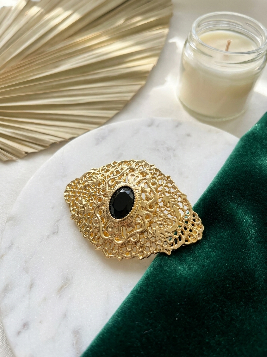 Elegant Filigree Brooch Black - lifestyle