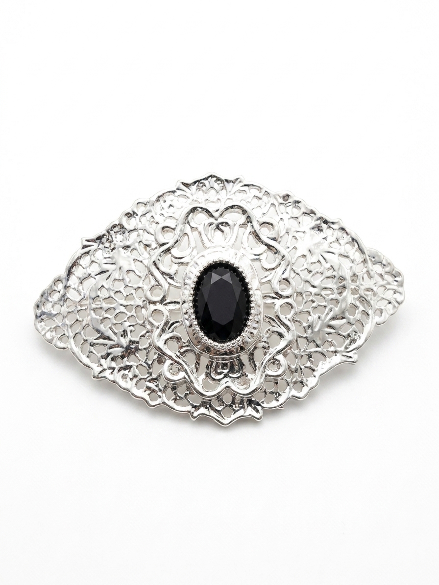 Elegant Filigree Brooch Black - packshot fond blanc