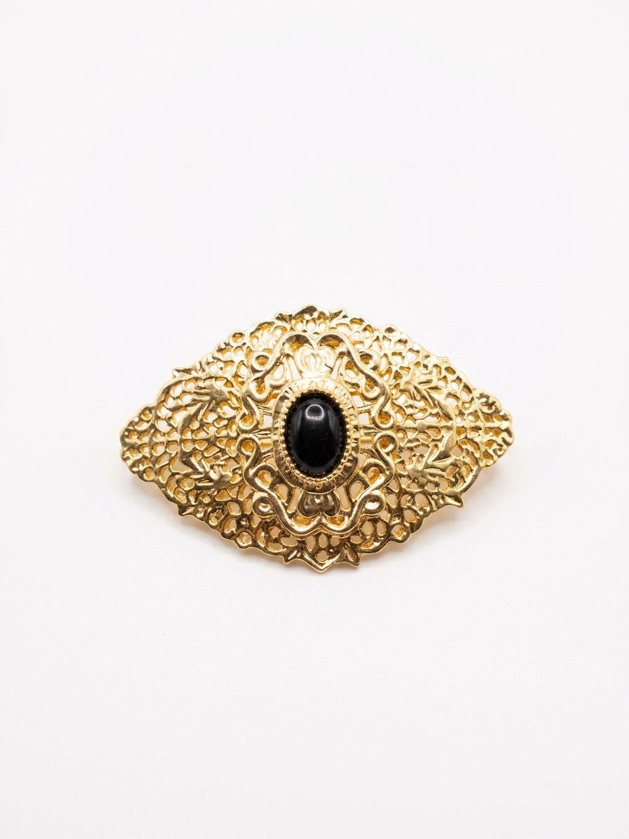 Elegant Filigree Brooch Black - packshot fond blanc