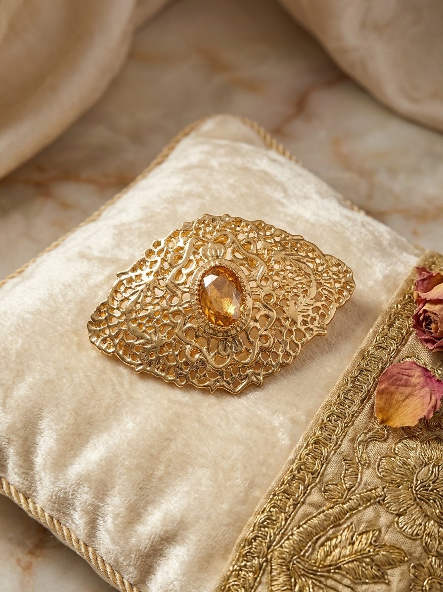 Elegant Filigree Brooch Champagne - lifestyle
